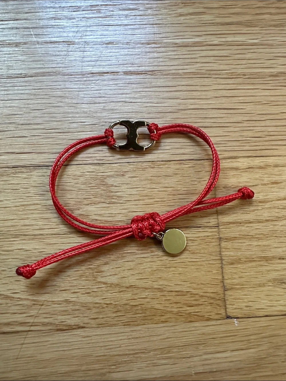 Tory Burch Red Cord Bracelet with Gold Logo Accent